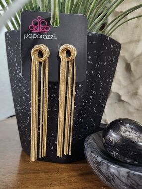Paparazzi Gold Loop Fringe Statement Earrings